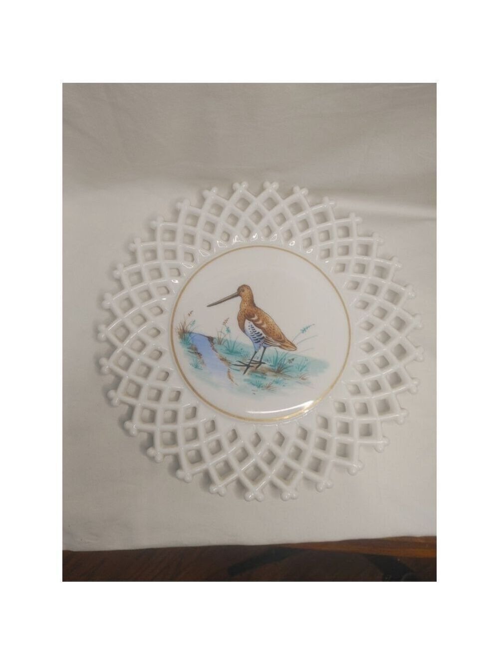 1950's Westmoreland Milk Glass Lattice Edge Birds 10 5/8" Decorative Plate